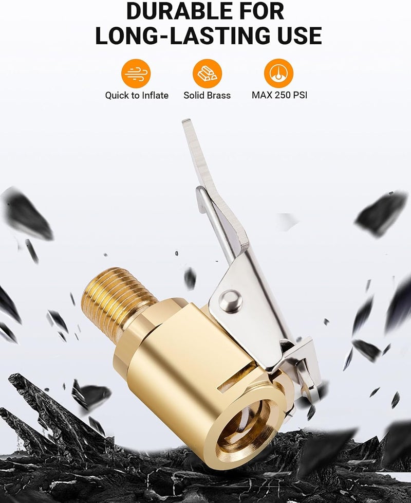 EVOULTES 2pcs Tire Air Chuck with Clip Adapter, Brass Tire Inflation Hose Adapter with Locking Tire Nozzle Valve Thread, Unscrewed Twist Connection Converts to Locking Connection for Air Compressor Pump Clamp - Image 4